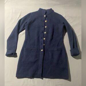 Adrienne Vittadini Navy Pea Coat with Gold Accents